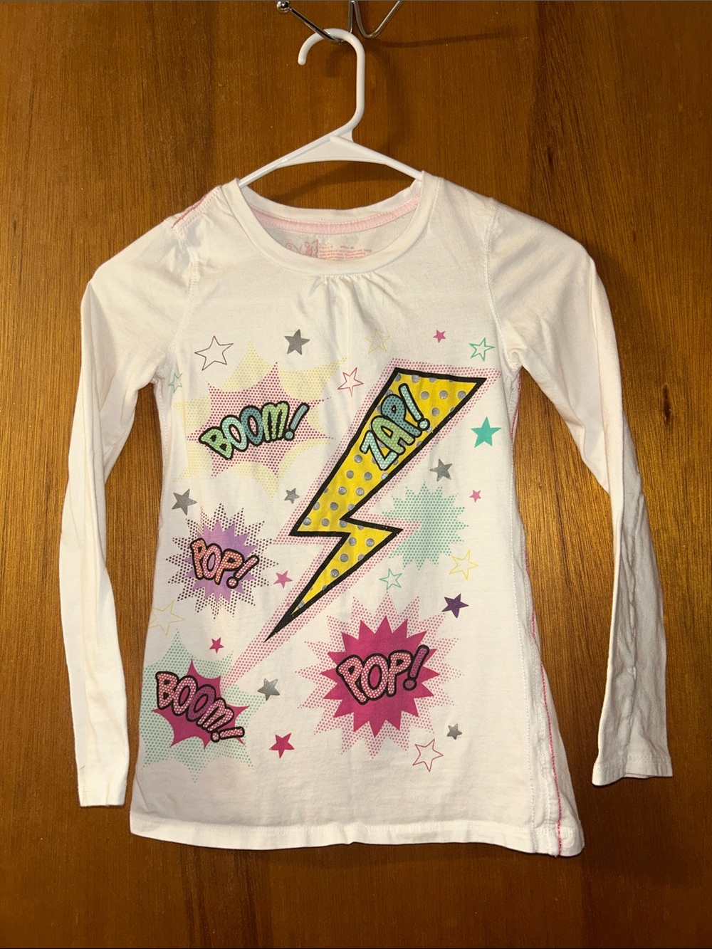 greendog White Long Sleeve Tee with Yellow Lightning & Colorful Pop-Art